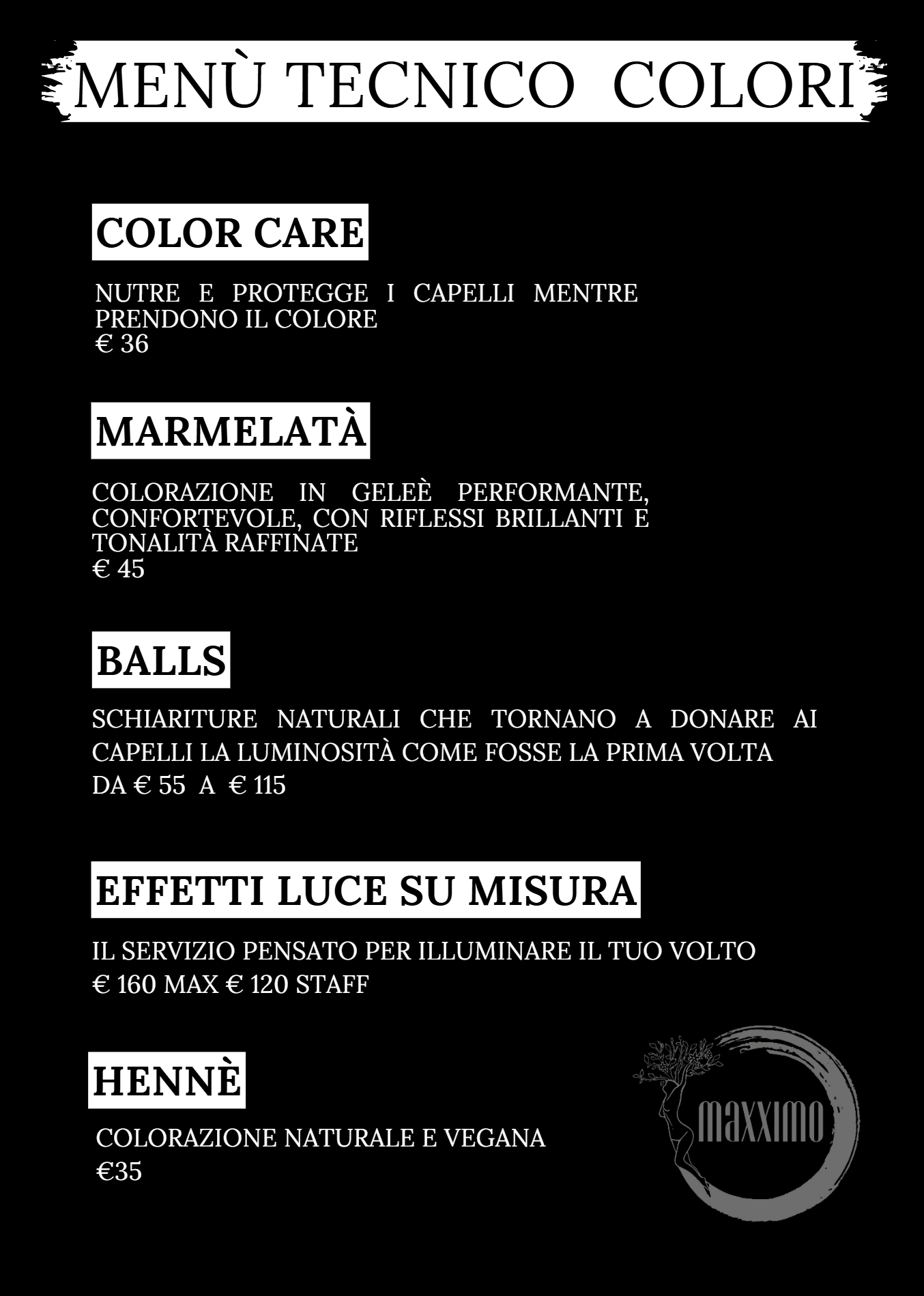 Menù Tecnico Colori — listino